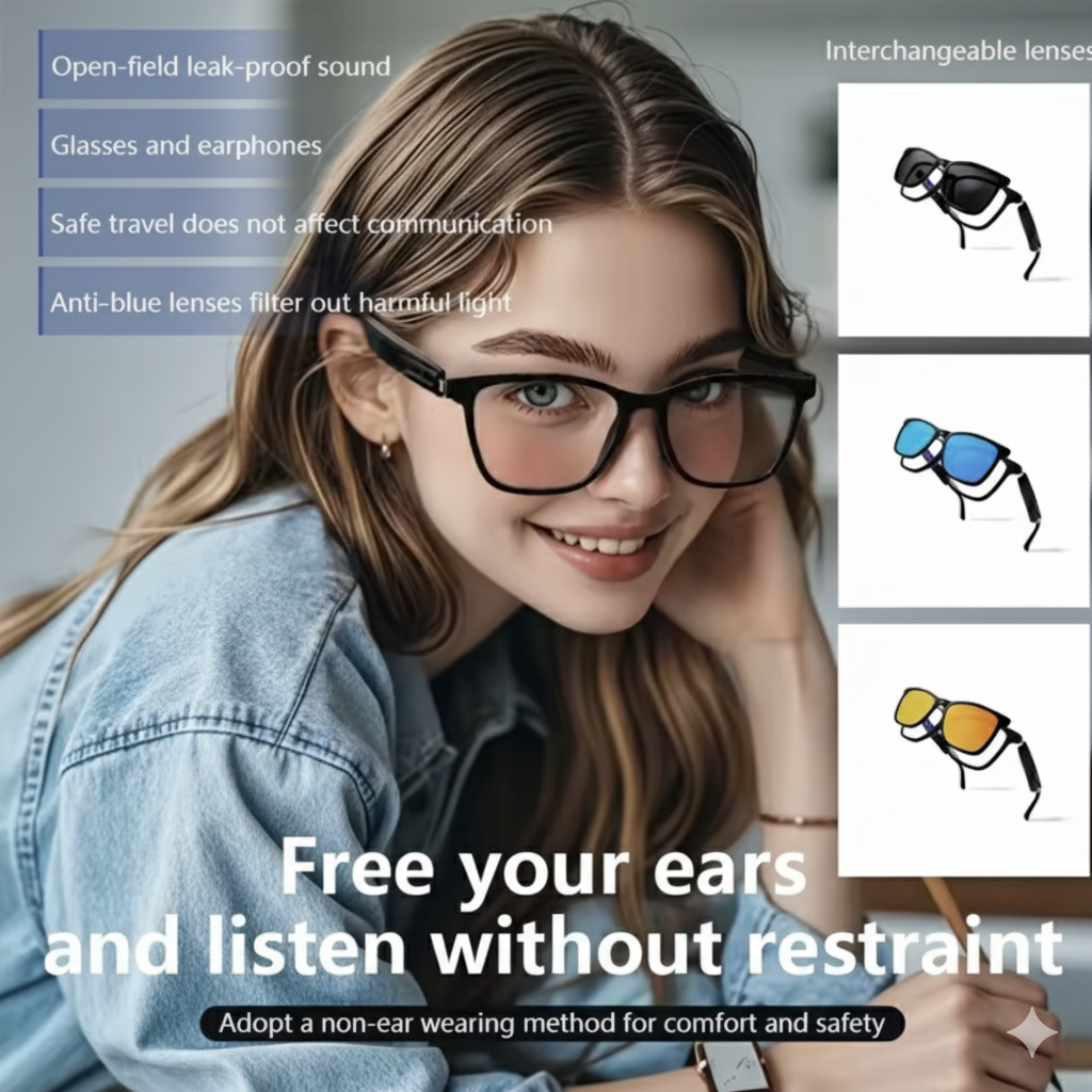 2-in-1 Bluetooth Smart (Sun)Glasses, Magnetic Disassembly, Music and Bluetooth Call Function, Smart Touch Control, Dual Magnetic Charging, Eye Protection - UV400 Polarized Lens, Automatic Pairing & Lightweight Design 27g, Compatible with Android & iOS