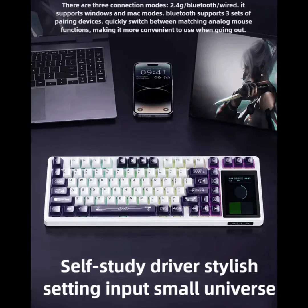 Aula L99 Mechanical Gaming Keyboard, 3.98-inch IPS Touch Screen, RGB LIGHTING: 16 million colour Backlight, SOUND OPTIMIZATION, 8000mAh Battery, Triple Connection Mode