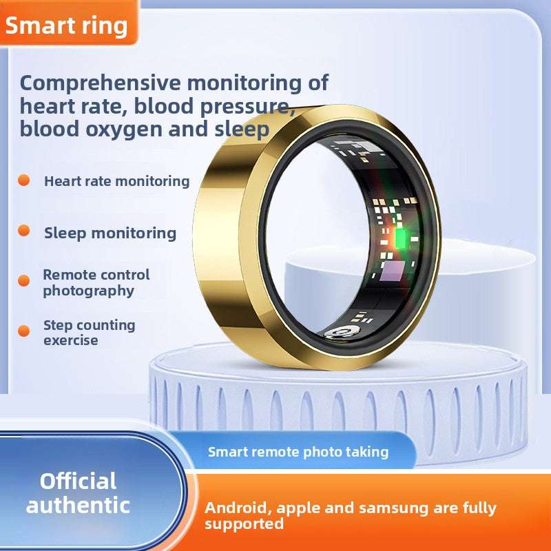 Smart Sports Ring, Heart Rate Monitoring Blood Oxygen Detection Sleep Analysis Stress Tracking Step Counter, Waterproof Design