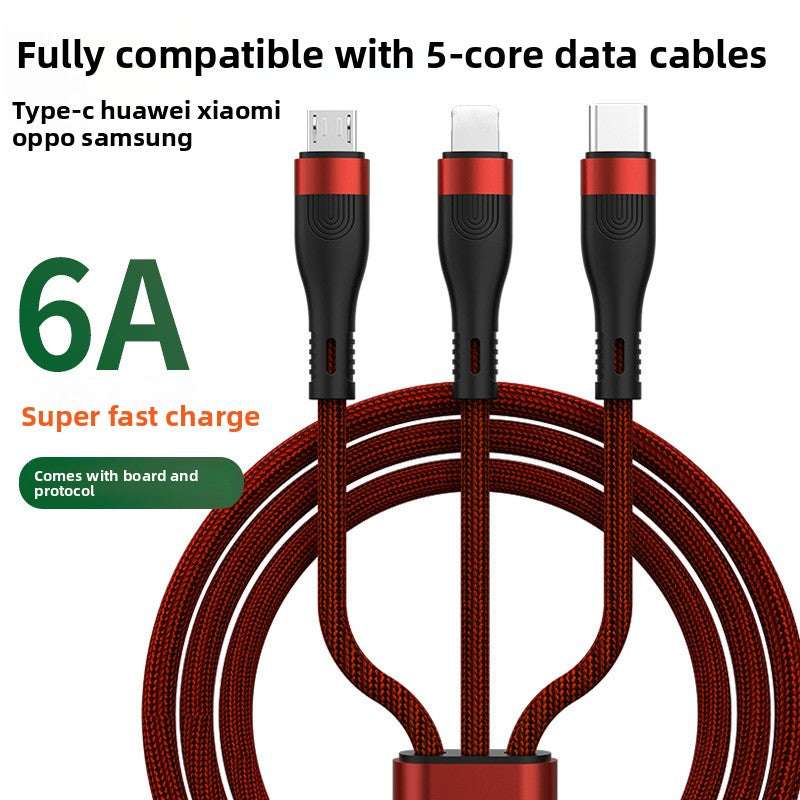 Zn Alloy Fast Cable, High Power Fast Charging: 120W output, Multi-Device Support: One-to-three design with Lightning, Micro USB, and Type-C interfaces, Wide Compatibility, Durable Material: Silicone construction for flexibility and longevity