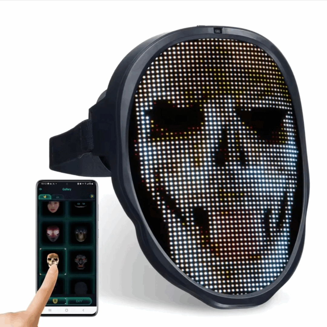 DIY Shining Bluetooth LED Face Mask, Programmable DIY Text and Animation Display, 46x58 Pixels, Music Rhythm Sync, Bluetooth app controlled, Compatible with Android and iOS devices