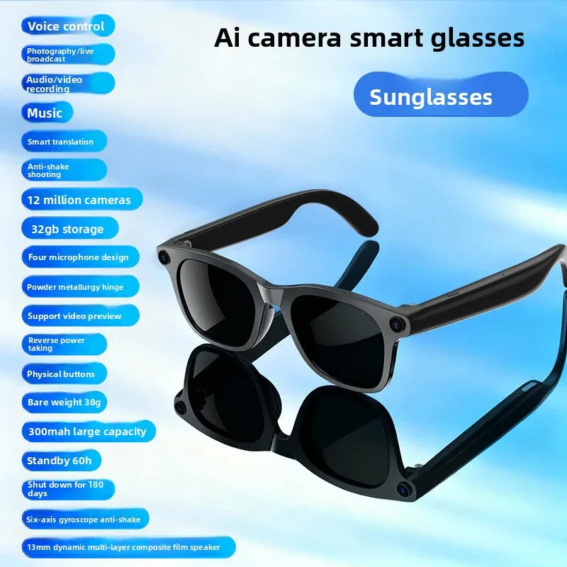 AI Translation Bluetooth Glasses with 12MP Camera, Real-time Bilingual Translation, Dual Microphone, Live Streaming, Music Control, and ChatGPT Integration - ZeeTec Store