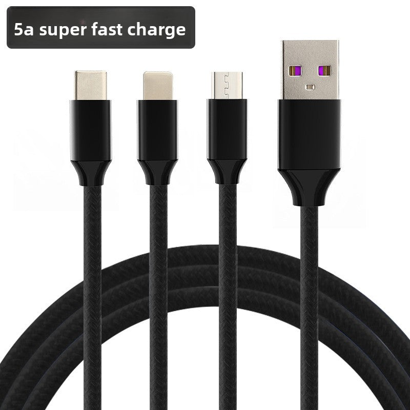 Zn Alloy Fast Cable, High Power Fast Charging: 120W output, Multi-Device Support: One-to-three design with Lightning, Micro USB, and Type-C interfaces, Wide Compatibility, Durable Material: Silicone construction for flexibility and longevity