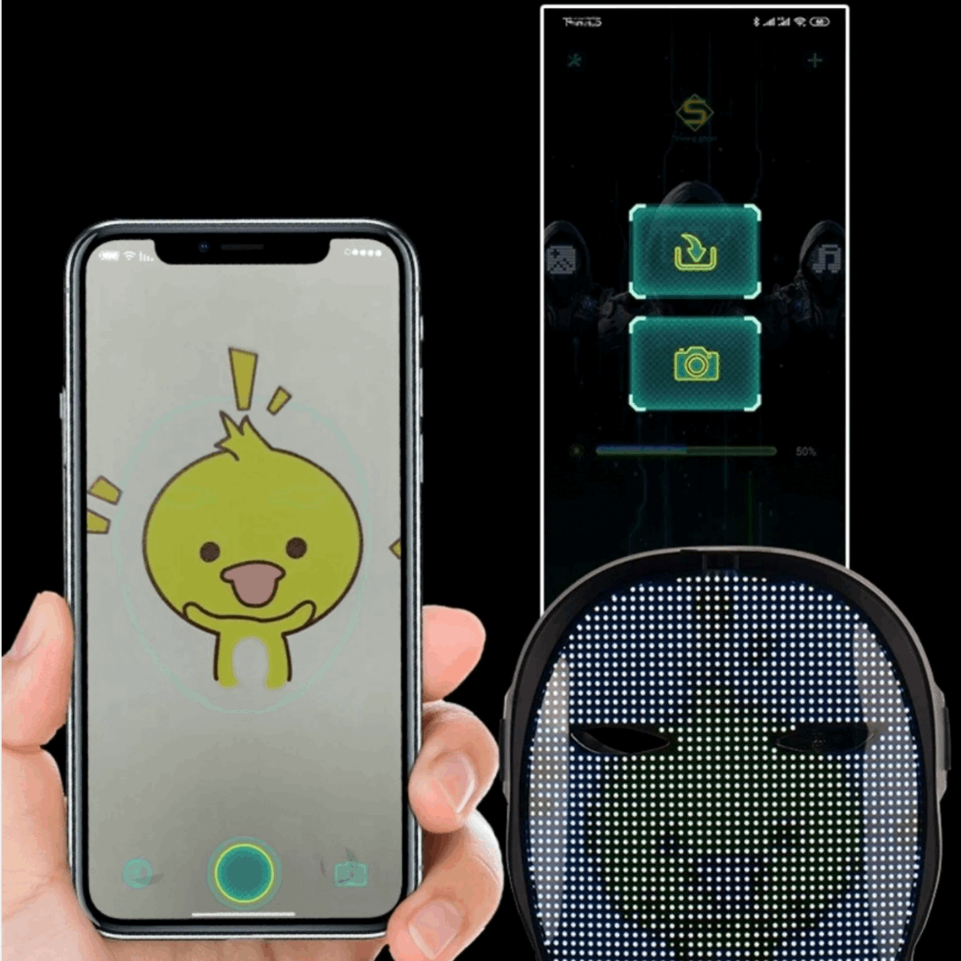 DIY Shining Bluetooth LED Face Mask, Programmable DIY Text and Animation Display, 46x58 Pixels, Music Rhythm Sync, Bluetooth app controlled, Compatible with Android and iOS devices