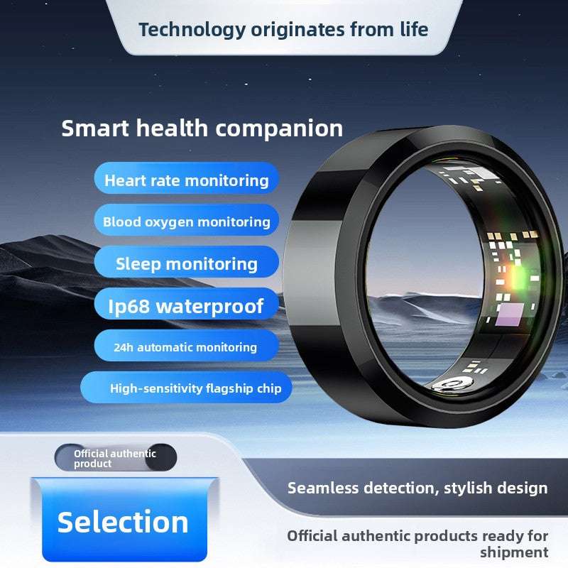 Smart Sports Ring, Heart Rate Monitoring Blood Oxygen Detection Sleep Analysis Stress Tracking Step Counter, Waterproof Design