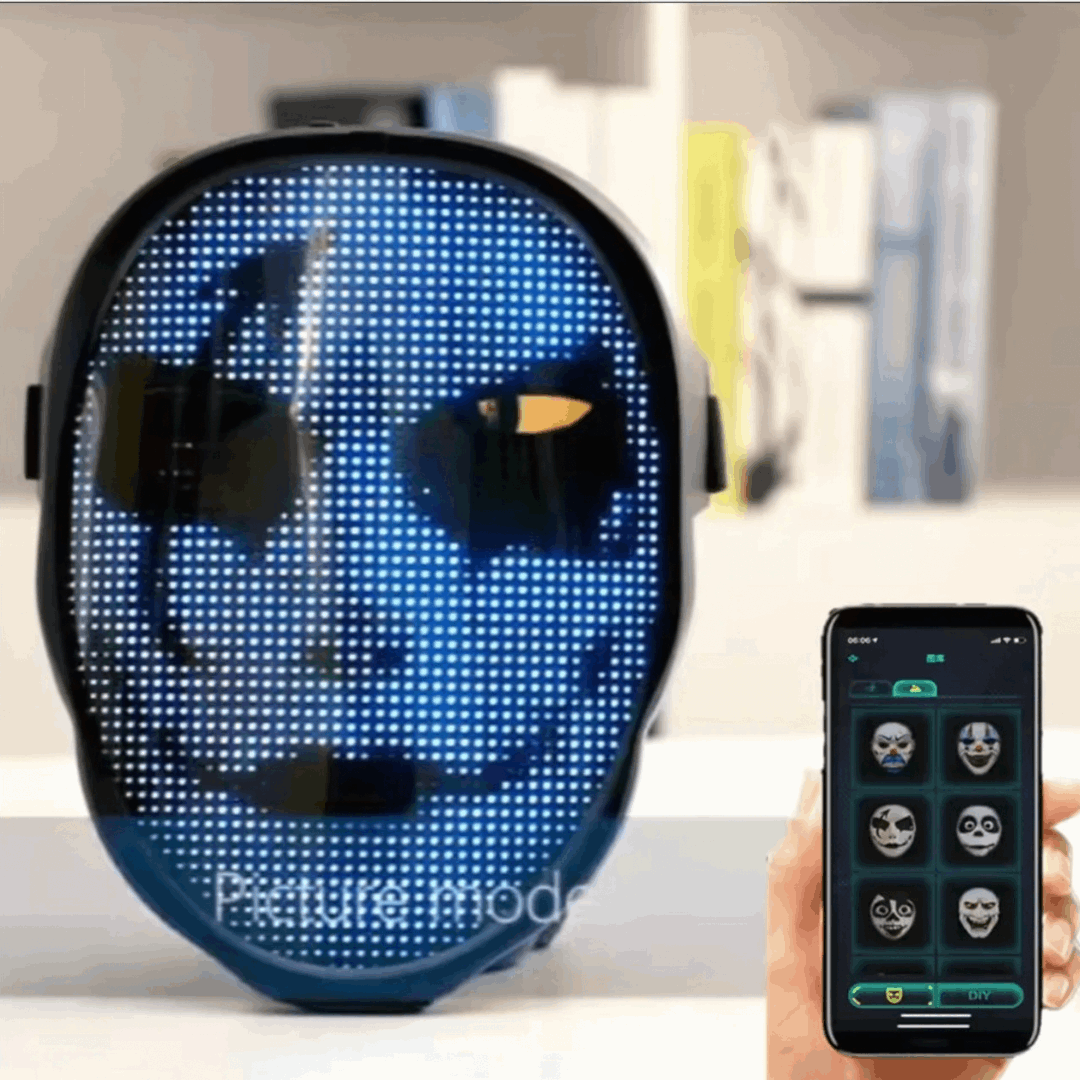 DIY Shining Bluetooth LED Face Mask, Programmable DIY Text and Animation Display, 46x58 Pixels, Music Rhythm Sync, Bluetooth app controlled, Compatible with Android and iOS devices
