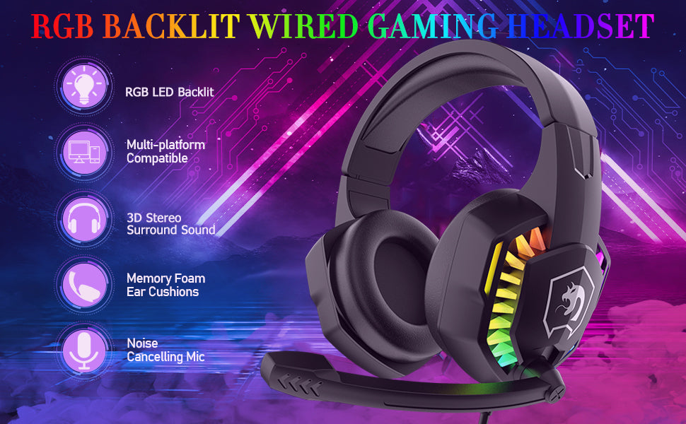 4-in-1 Gaming Combo Bundle Wired Keyboard, Mouse, Headset & Pad, RGB LED Backlit