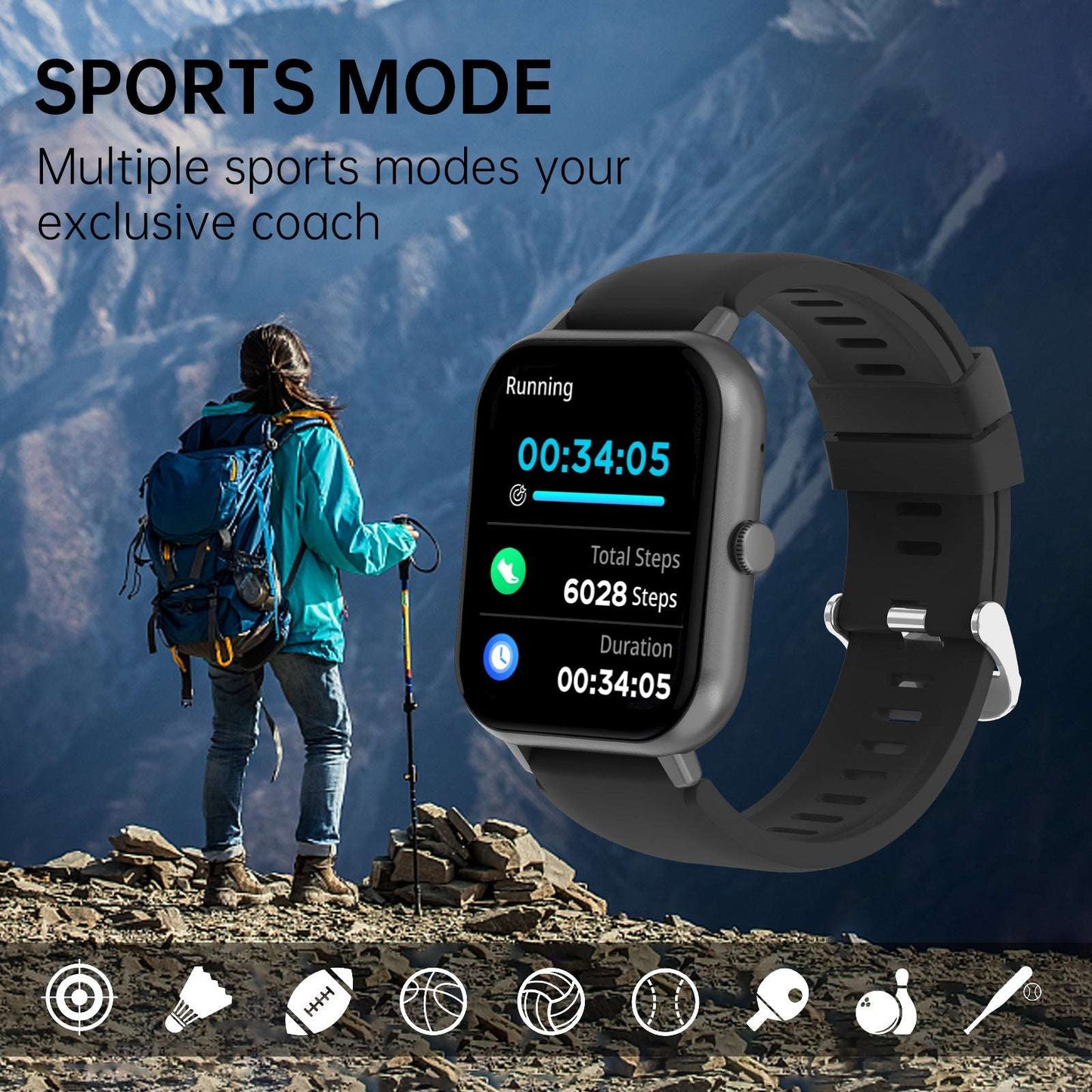 Smart Watch, 1.83 HD Display Clear and vibrant screen, Bluetooth Call Make and receive calls directly from the watch, Multi-function Modes, Remote Control Self-timer, Waterproof