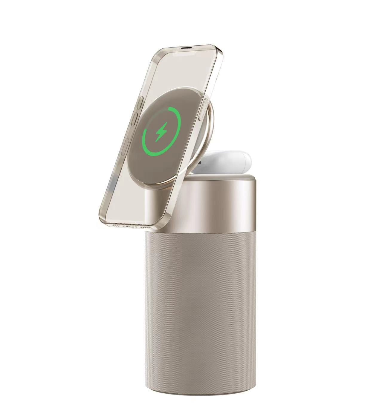 Magnetic Wireless Charger with Bluetooth Speaker and Adjustable Night Light, Multi-Device Charging: Supports charging for headphones and other compatible devices, Fast Charging Protocol