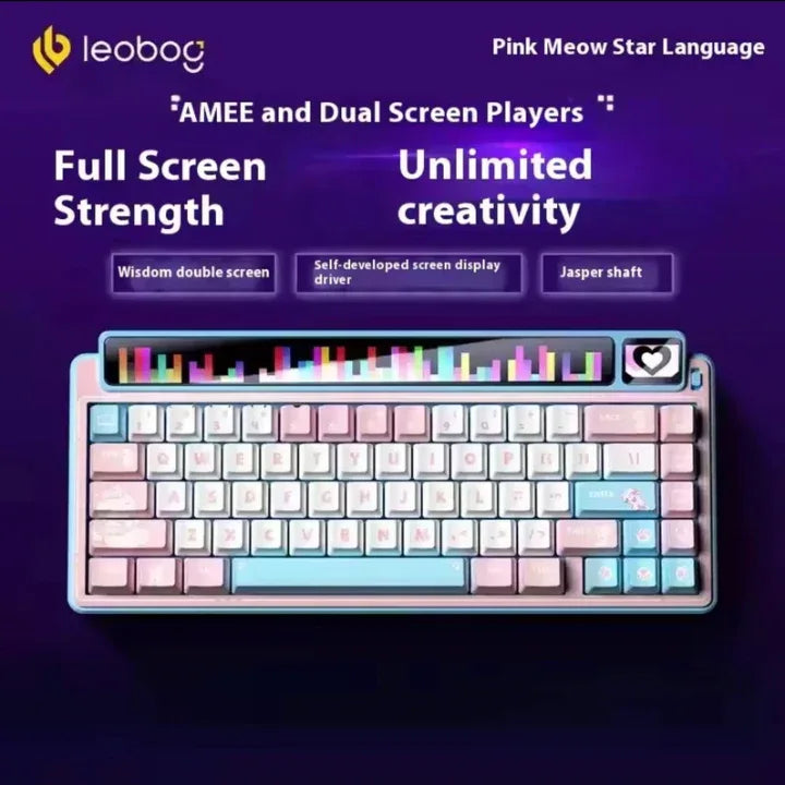Aula LEOBOG AMG65 Mechanical Keyboard - Tri-Mode Connectivity, LED Smart Dual Screen, Hot-Swappable Keys, Compact 67 Keys with Gasket Mount - ZeeTec Store