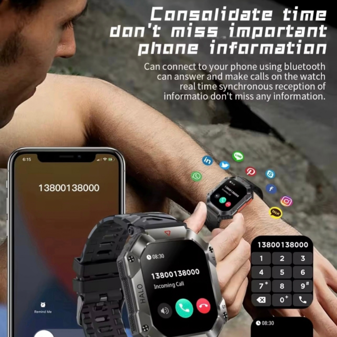 High Quality Durable Smartwatch, 2” High Definition IPS Screen, Bluetooth Call & Smart Notifications, Large Battery, Sports & Health Tracking, Compass & Waterproof Sports Design – Outdoor Electronic Watch