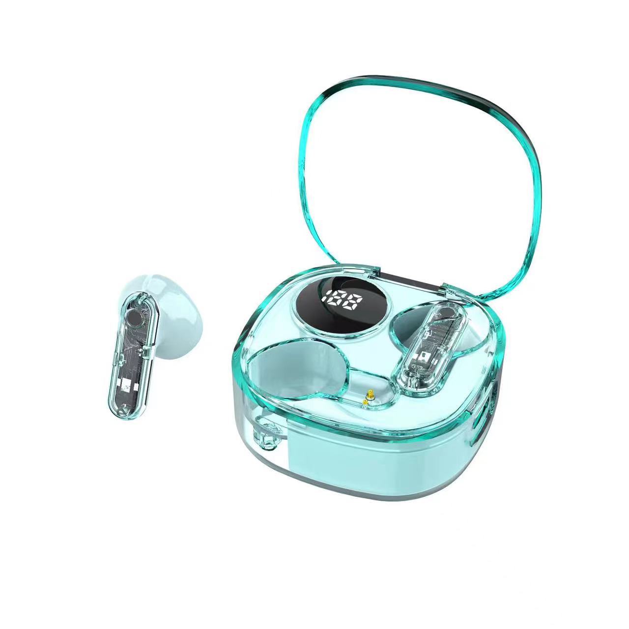 Wireless Bluetooth Headset, Transparent Shell Design, Digital Display & Marquee Lights, Bilateral Stereo Sound, Long Battery Life