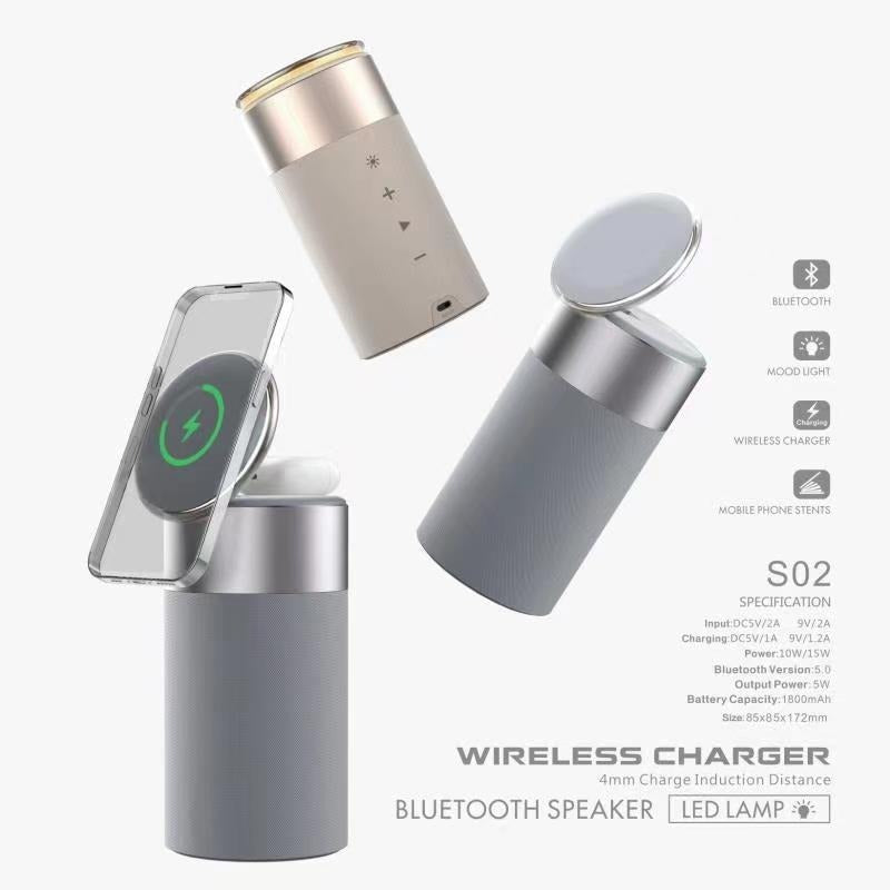 Magnetic Wireless Charger with Bluetooth Speaker and Adjustable Night Light, Multi-Device Charging: Supports charging for headphones and other compatible devices, Fast Charging Protocol