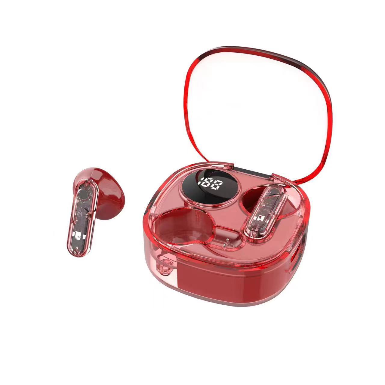 Wireless Bluetooth Headset, Transparent Shell Design, Digital Display & Marquee Lights, Bilateral Stereo Sound, Long Battery Life