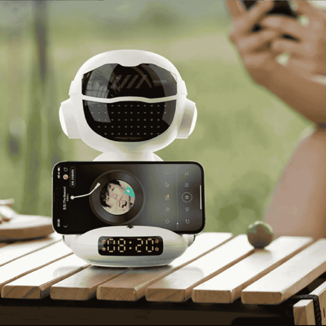 Smart AI Robot, Intelligent Conversation Wireless Speaker, AI Empowered Voice Interaction, Powerful AI Voice Model, Smart Life Assistant, Night Atmosphere Light, Long-Lasting Battery Life, Multi-Function Entertainment Hub, Premium Design & Durability