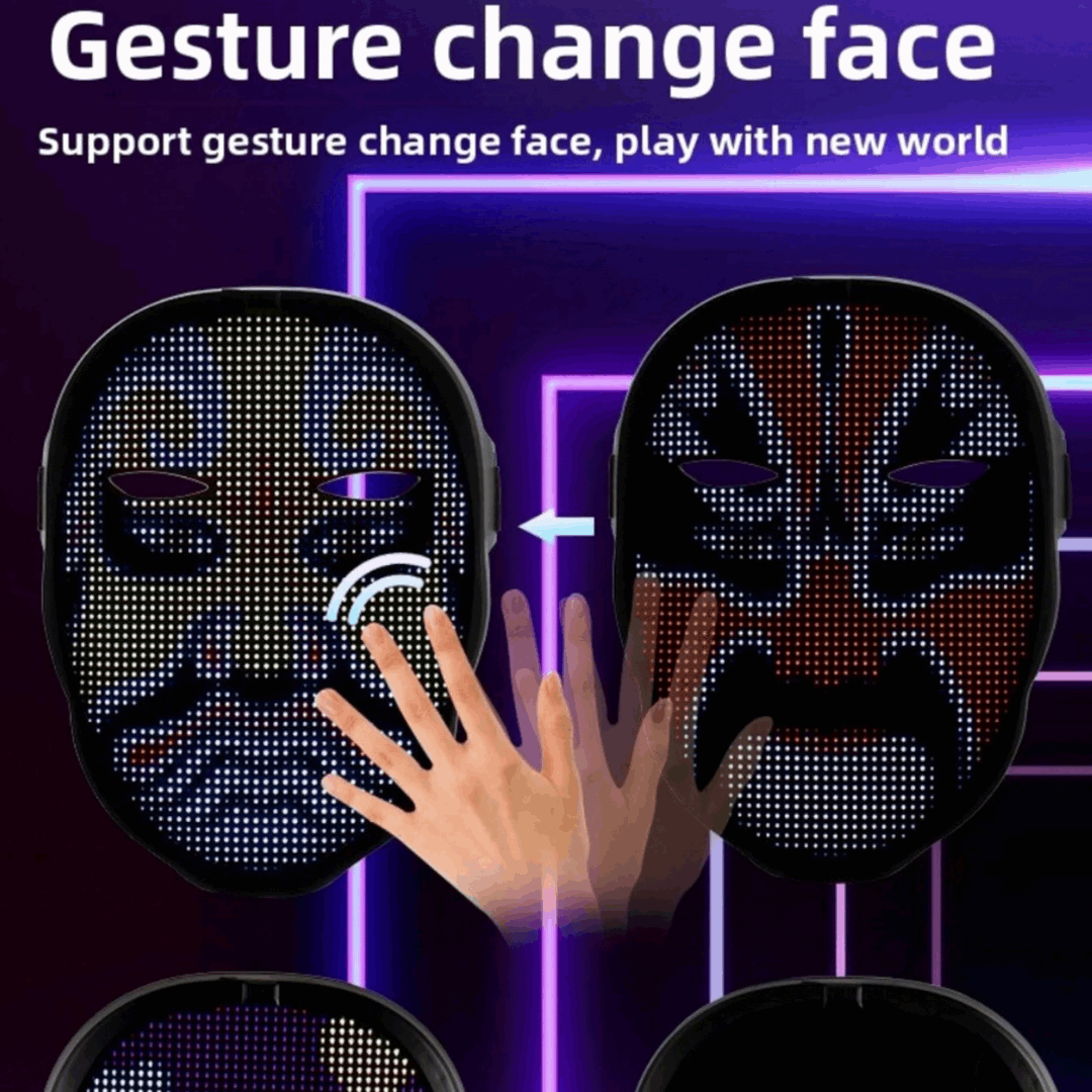 DIY Shining Bluetooth LED Face Mask, Programmable DIY Text and Animation Display, 46x58 Pixels, Music Rhythm Sync, Bluetooth app controlled, Compatible with Android and iOS devices