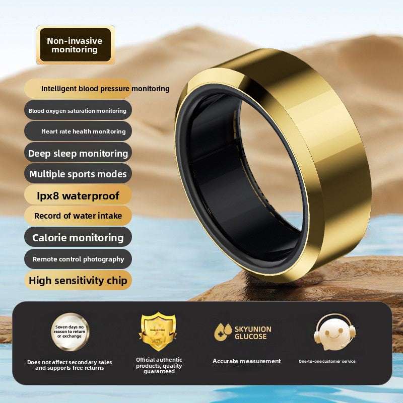 Smart Sports Ring, Heart Rate Monitoring Blood Oxygen Detection Sleep Analysis Stress Tracking Step Counter, Waterproof Design