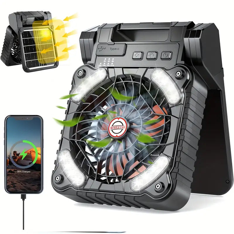 Solar Camping Fan Built-in Solar Panel and Battery