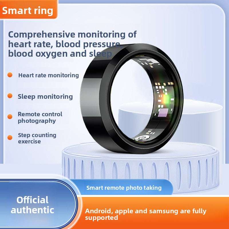 Smart Sports Ring, Heart Rate Monitoring Blood Oxygen Detection Sleep Analysis Stress Tracking Step Counter, Waterproof Design