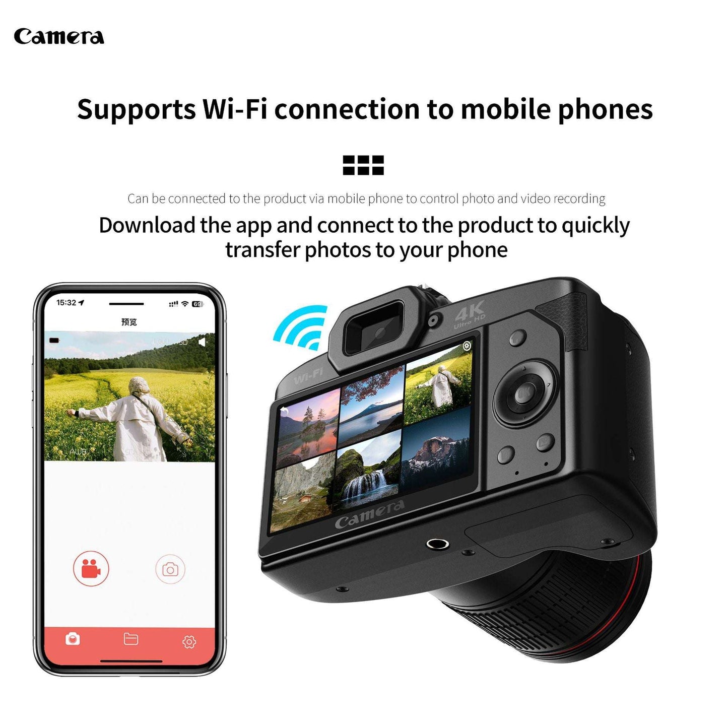 Camera 4K, Dual Lens Night Vision, 64MP High Resolution, Wifi Connectivity, HD Screen 3.0-inch, Stabilization: Electronic anti-shake, Special Features: HD video recording, manual operation