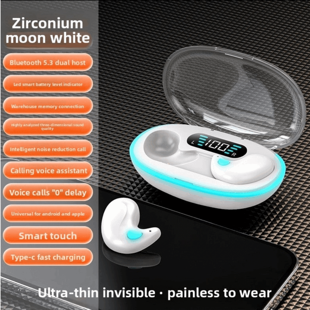 Wireless Bluetooth Headset in-ear invisible mini design with TWS, Voice Control & Call Function, Low Latency, Bilateral Stereo Sound, Long Battery Life, Sleep Mode - Energy-saving feature