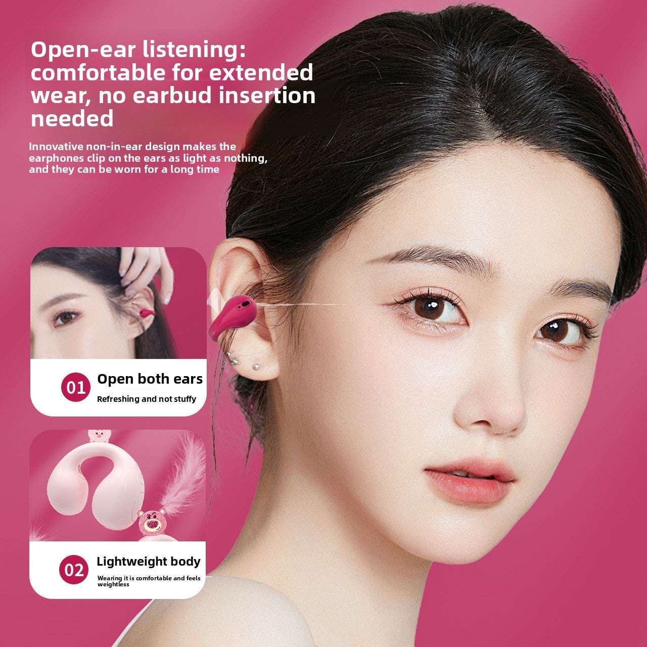 Clip Ear Bone Conduction Bluetooth Headset, Wireless Charging, Noise Reduction, Bone Conduction Technology, Bilateral Stereo, Long battery life for extended usage