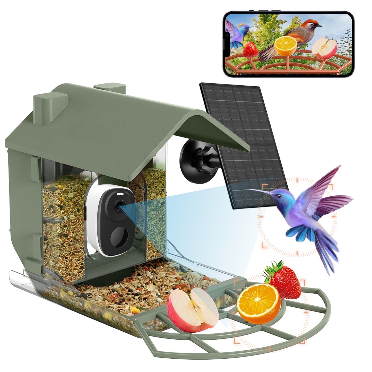 Smart Solar Bird Feeder with Camera, AI Recognition - Smart bird feeder with AI technology for accurate bird detection, Eco-friendly solar panel, Built-in camera, Large Capacity, Durable construction suitable for outdoor use
