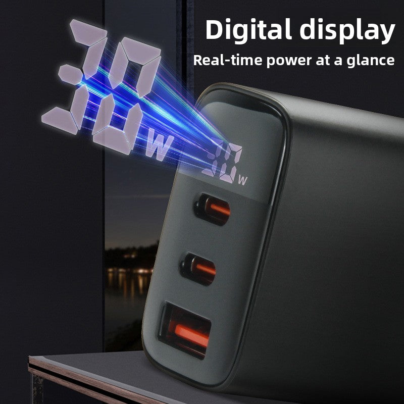30W Triple Port Fast Charger with Digital Display, Universal Compatibility, PD Protocol: Supports Power Delivery for efficient fast charging