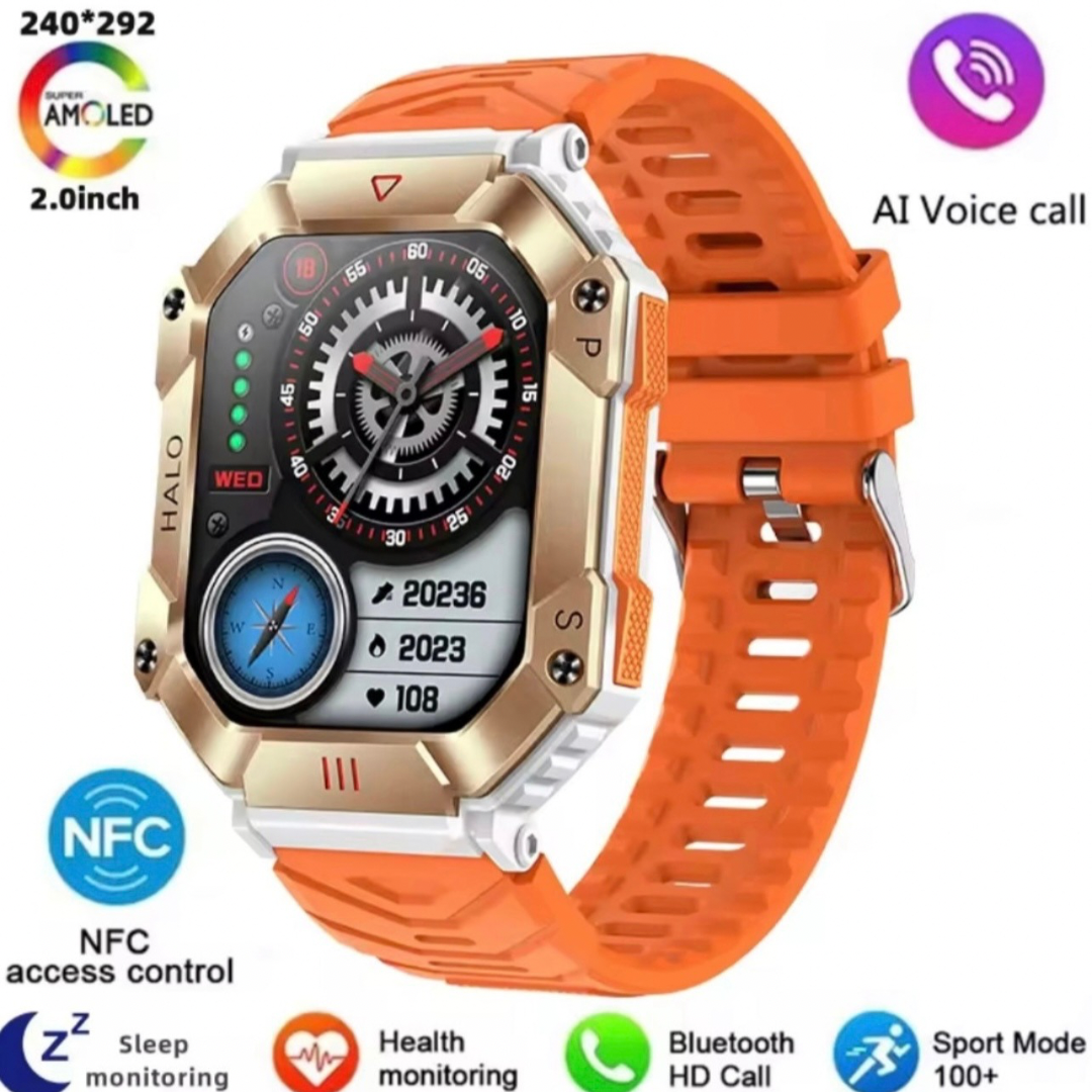 High Quality Durable Smartwatch, 2” High Definition IPS Screen, Bluetooth Call & Smart Notifications, Large Battery, Sports & Health Tracking, Compass & Waterproof Sports Design – Outdoor Electronic Watch