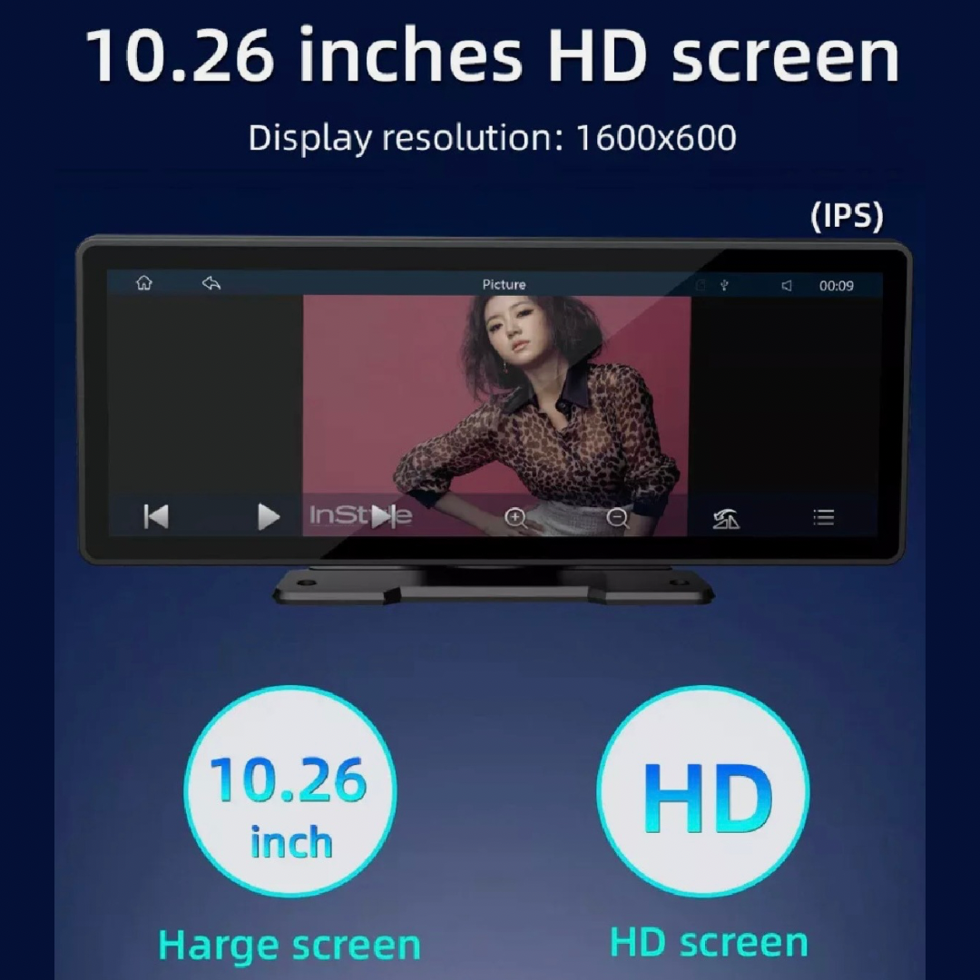 Universal Car Play Screen, Universal Compatibility, 10.26 inches of High-Quality Display, WIFI Connectivity, Radio, USB flash drive SD card (Audio\/Video\/Pictures), Bluetooth function, Wired mobile phone projection screen