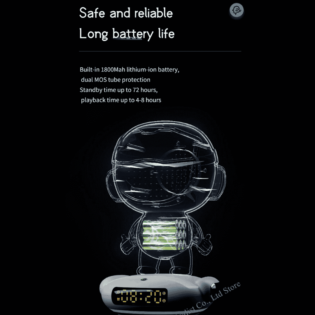 Smart AI Robot, Intelligent Conversation Wireless Speaker, AI Empowered Voice Interaction, Powerful AI Voice Model, Smart Life Assistant, Night Atmosphere Light, Long-Lasting Battery Life, Multi-Function Entertainment Hub, Premium Design & Durability