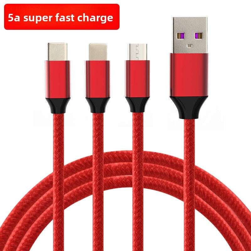 Zn Alloy Fast Cable, High Power Fast Charging: 120W output, Multi-Device Support: One-to-three design with Lightning, Micro USB, and Type-C interfaces, Wide Compatibility, Durable Material: Silicone construction for flexibility and longevity