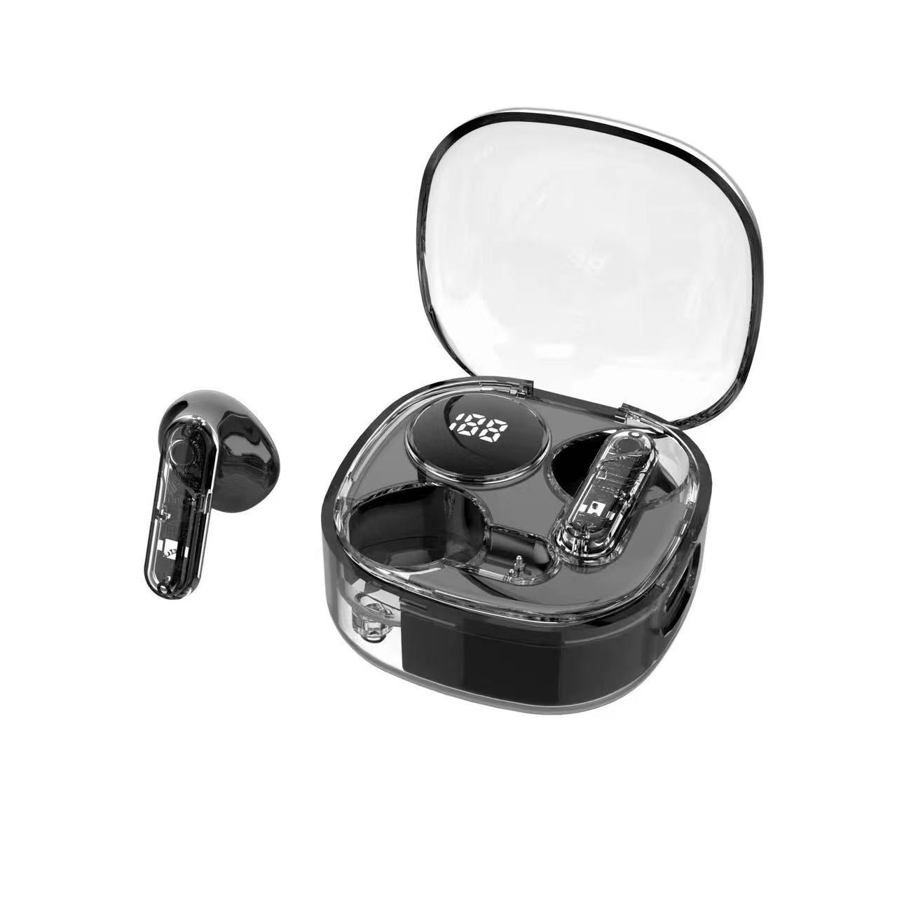 Wireless Bluetooth Headset, Transparent Shell Design, Digital Display & Marquee Lights, Bilateral Stereo Sound, Long Battery Life