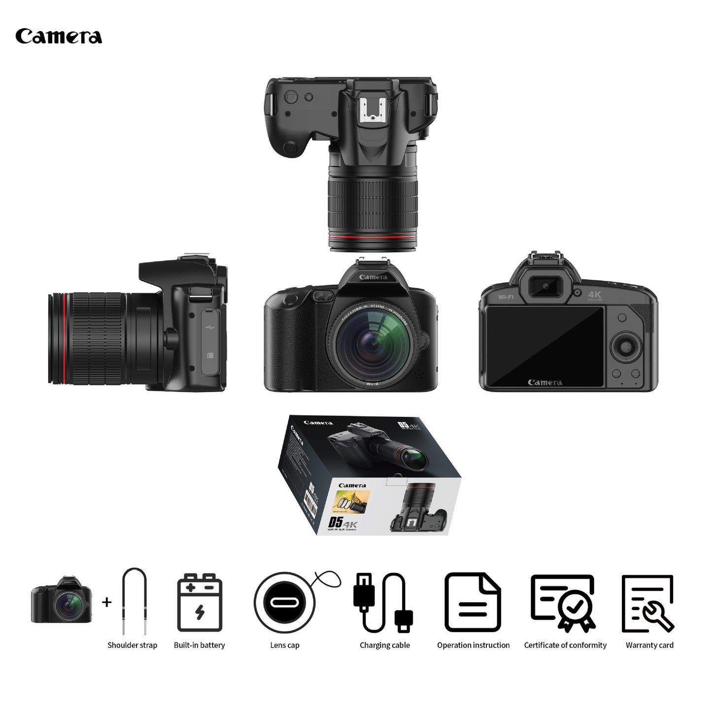 Camera 4K, Dual Lens Night Vision, 64MP High Resolution, Wifi Connectivity, HD Screen 3.0-inch, Stabilization: Electronic anti-shake, Special Features: HD video recording, manual operation