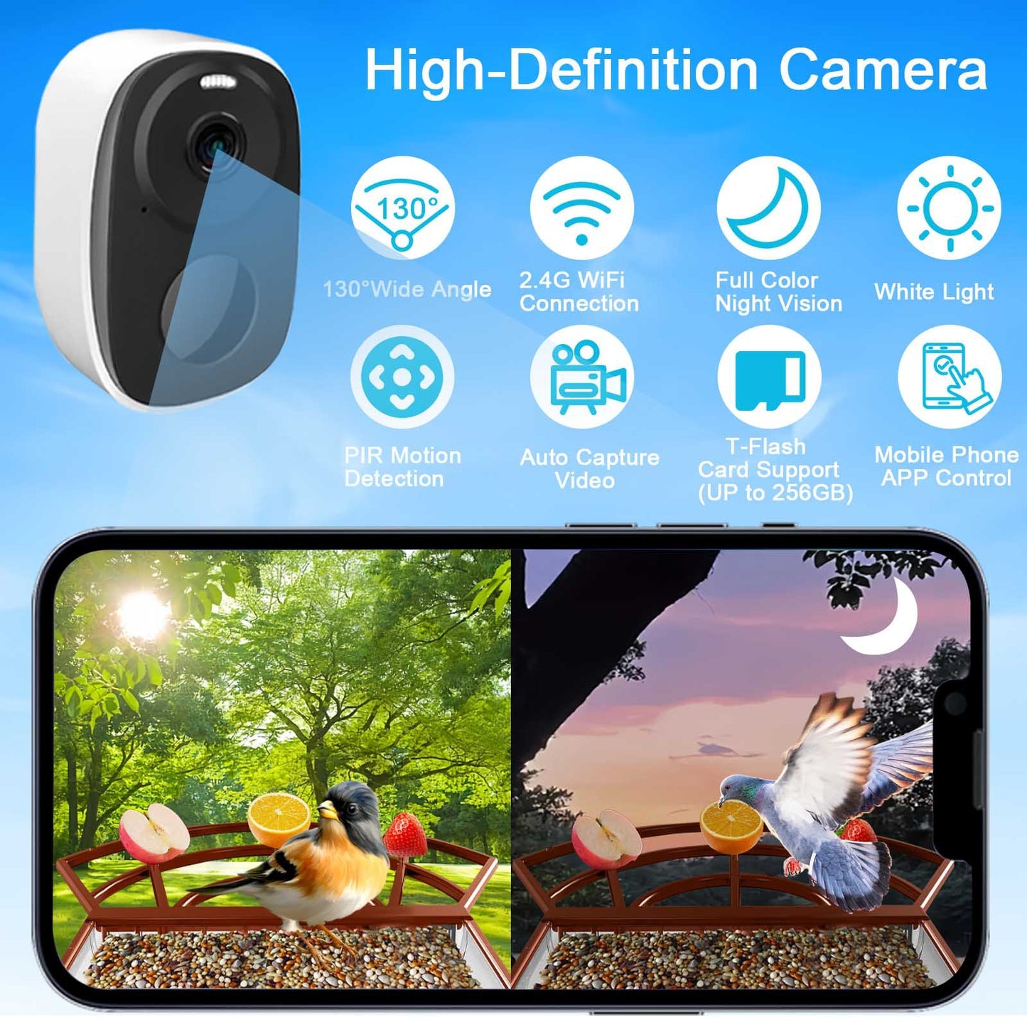 Smart Solar Bird Feeder with Camera, AI Recognition - Smart bird feeder with AI technology for accurate bird detection, Eco-friendly solar panel, Built-in camera, Large Capacity, Durable construction suitable for outdoor use