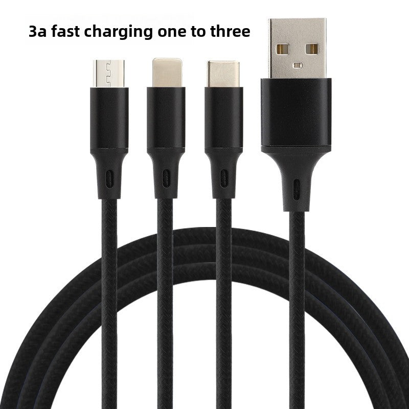 Zn Alloy Fast Cable, High Power Fast Charging: 120W output, Multi-Device Support: One-to-three design with Lightning, Micro USB, and Type-C interfaces, Wide Compatibility, Durable Material: Silicone construction for flexibility and longevity