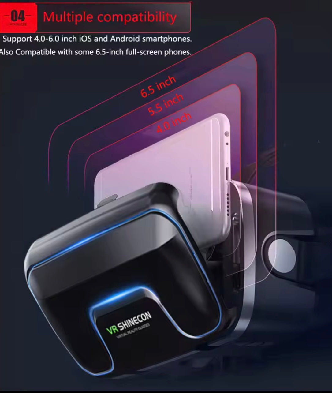 VR Shinecon 10.0 3D Glasses Headset Goggles for Smartphone Video Games Viar