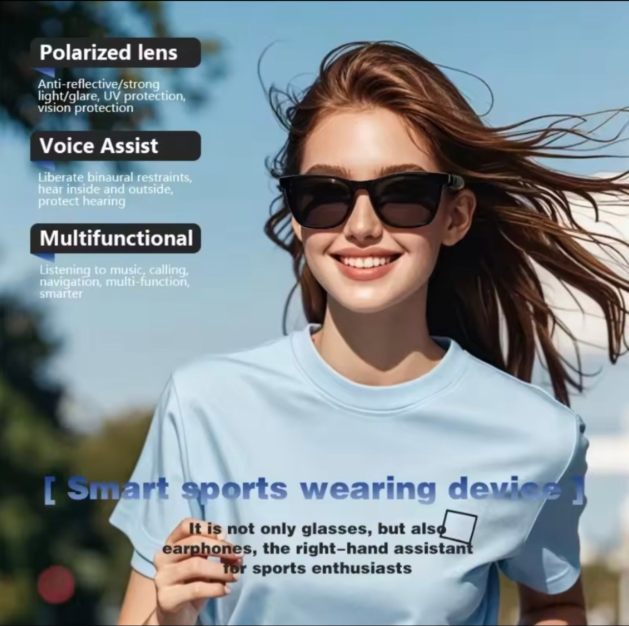 2-in-1 Bluetooth Smart (Sun)Glasses, Magnetic Disassembly, Music and Bluetooth Call Function, Smart Touch Control, Dual Magnetic Charging, Eye Protection - UV400 Polarized Lens, Automatic Pairing & Lightweight Design 27g, Compatible with Android & iOS