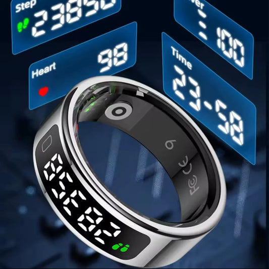 Bluetooth Smart Ring Stainless Steel - Fashion Men & Women,Track Steps|Calories|Heart rate|Blood oxygen|Sleep|Stress Monitor|Multi Modes|LED display|Gesture control|remote camera control,Free app (No subscription),Waterproof Light 3.2g 15 days standby - ZeeTec Store
