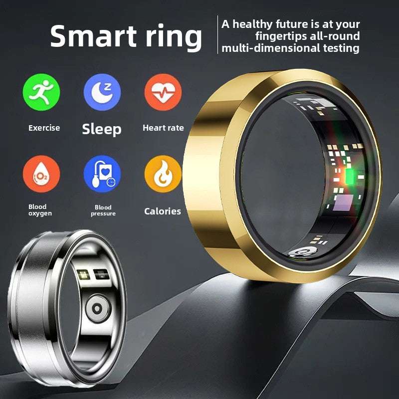Smart Sports Ring, Heart Rate Monitoring Blood Oxygen Detection Sleep Analysis Stress Tracking Step Counter, Waterproof Design