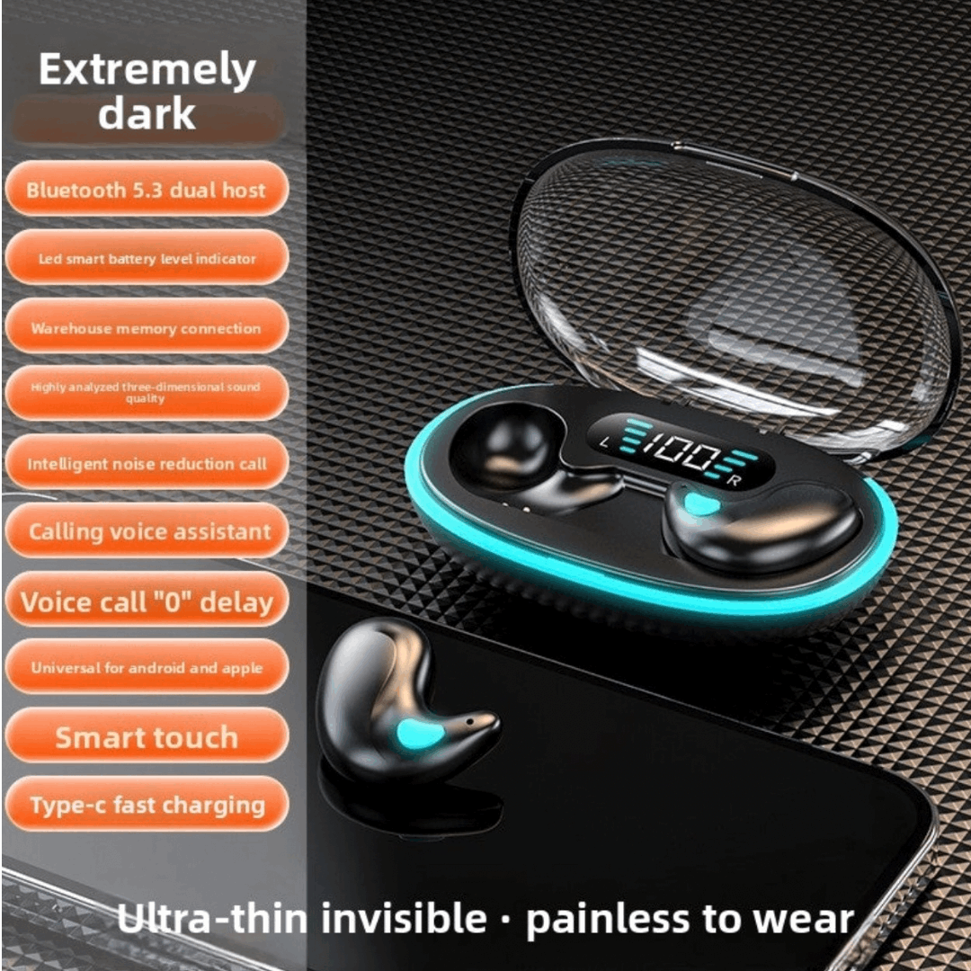 Wireless Bluetooth Headset in-ear invisible mini design with TWS, Voice Control & Call Function, Low Latency, Bilateral Stereo Sound, Long Battery Life, Sleep Mode - Energy-saving feature