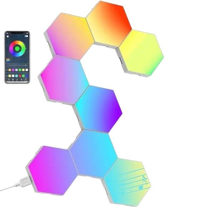 LED Ambient Light, Bluetooth & WiFi Control, Modular Hexagonal Design, Energy-Efficient LED, Dimming: Adjustable brightness