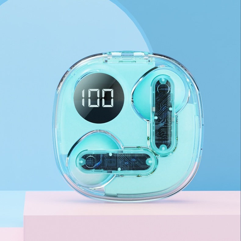 Wireless Bluetooth Headset, Transparent Shell Design, Digital Display & Marquee Lights, Bilateral Stereo Sound, Long Battery Life