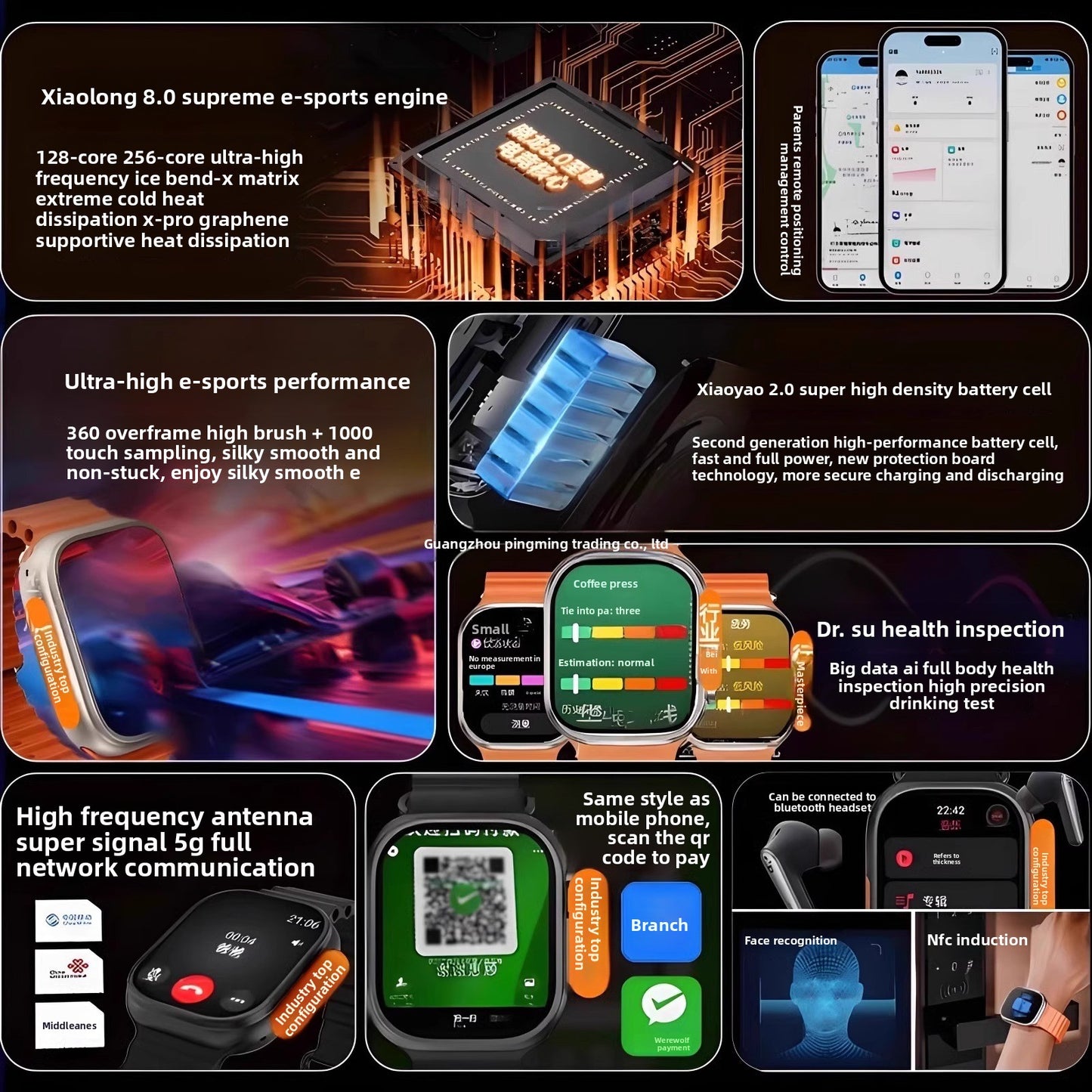 High-performance smart watch with 190° rotating camera, video call capability, and cellular speaker.