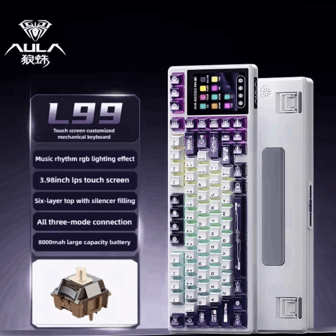 Aula L99 Mechanical Gaming Keyboard, 3.98-inch IPS Touch Screen, RGB LIGHTING: 16 million colour Backlight, SOUND OPTIMIZATION, 8000mAh Battery, Triple Connection Mode