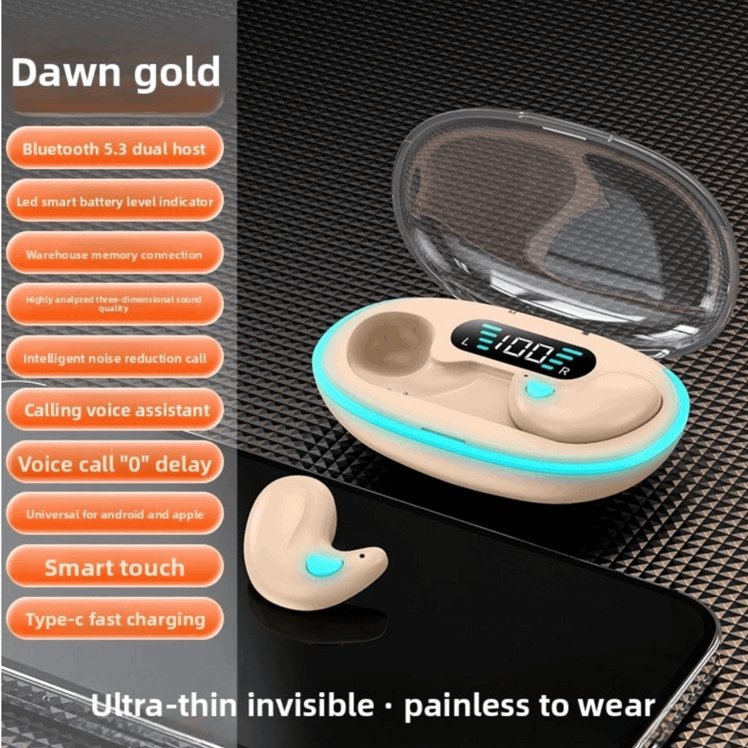 Wireless Bluetooth Headset in-ear invisible mini design with TWS, Voice Control & Call Function, Low Latency, Bilateral Stereo Sound, Long Battery Life, Sleep Mode - Energy-saving feature