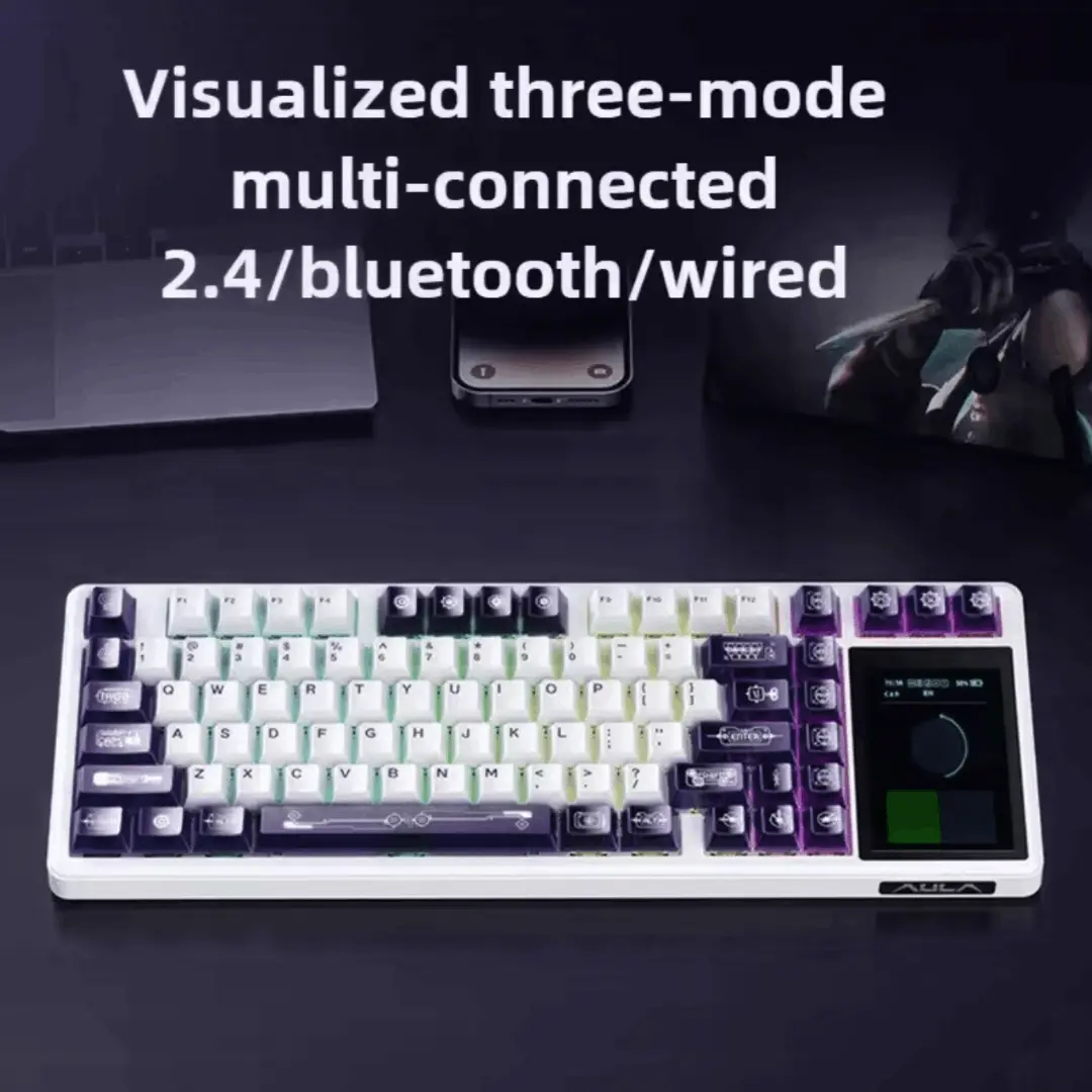 Aula L99 Mechanical Gaming Keyboard, 3.98-inch IPS Touch Screen, RGB LIGHTING: 16 million colour Backlight, SOUND OPTIMIZATION, 8000mAh Battery, Triple Connection Mode