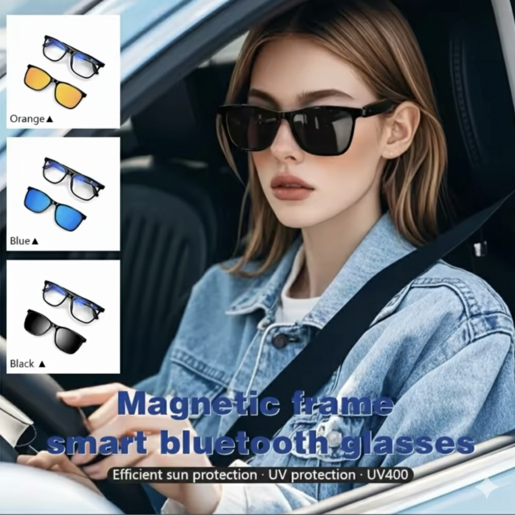 2-in-1 Bluetooth Smart (Sun)Glasses, Magnetic Disassembly, Music and Bluetooth Call Function, Smart Touch Control, Dual Magnetic Charging, Eye Protection - UV400 Polarized Lens, Automatic Pairing & Lightweight Design 27g, Compatible with Android & iOS