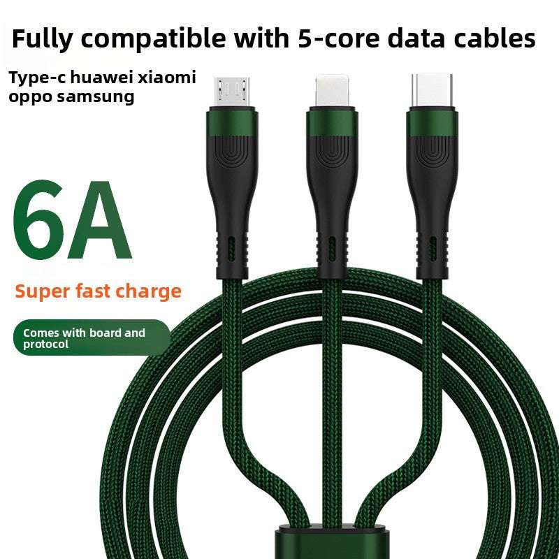 Zn Alloy Fast Cable, High Power Fast Charging: 120W output, Multi-Device Support: One-to-three design with Lightning, Micro USB, and Type-C interfaces, Wide Compatibility, Durable Material: Silicone construction for flexibility and longevity