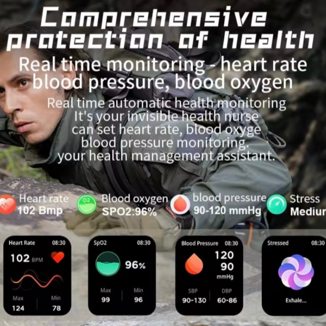 High Quality Durable Smartwatch, 2” High Definition IPS Screen, Bluetooth Call & Smart Notifications, Large Battery, Sports & Health Tracking, Compass & Waterproof Sports Design – Outdoor Electronic Watch